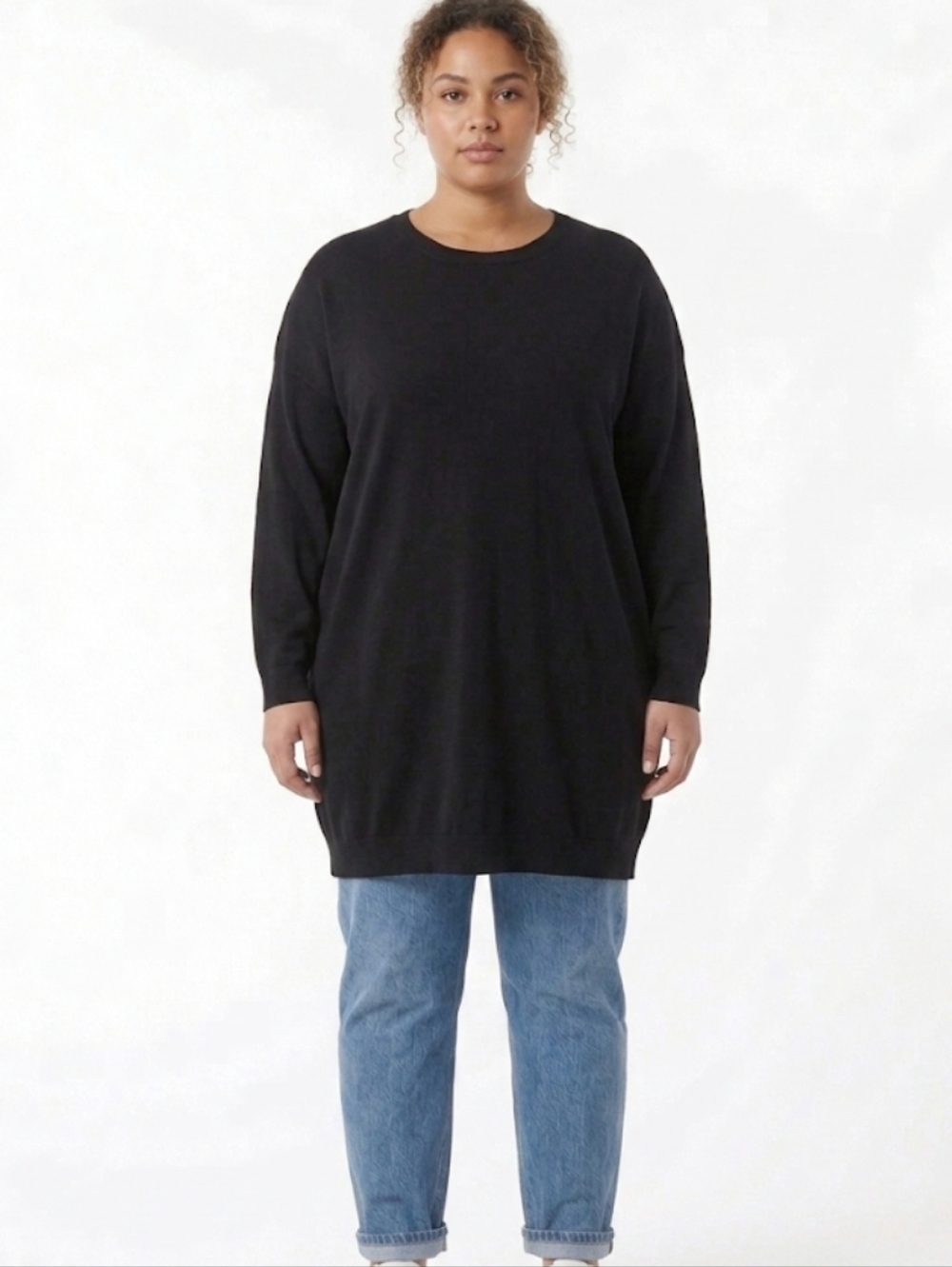 Women's Black Long-Sleeve Tunic Top Up To Size 3XL